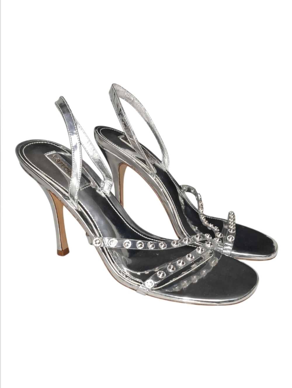 LARROUDE | NWOT Swarovski Embellished Metallic Silver Strappy Sandals US 8
